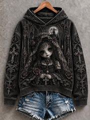 Women's Halloween Creepy Dolls Print Casual Hoodie gracestitchs