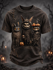 Men's Halloween Creepy Dolls Cats Print Casual Tee gracestitchs