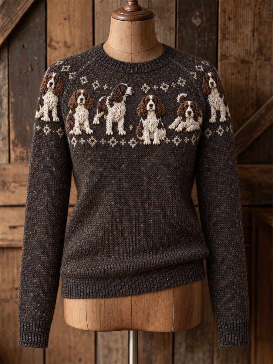 Women's Springer Spaniel Dogs Yoke Isle Print crew neck sweater gracestitchs