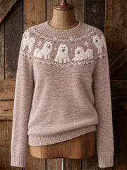 Women's Vintage Samoyed Dogs Yoke Isle Print crew neck sweater gracestitchs