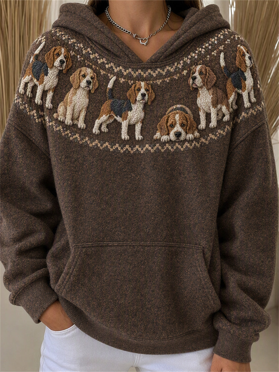 Women's Vintage Beagle Dogs Yoke Isle Print Hoodie gracestitchs