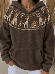 Women's Vintage Beagle Dogs Yoke Isle Print Hoodie gracestitchs