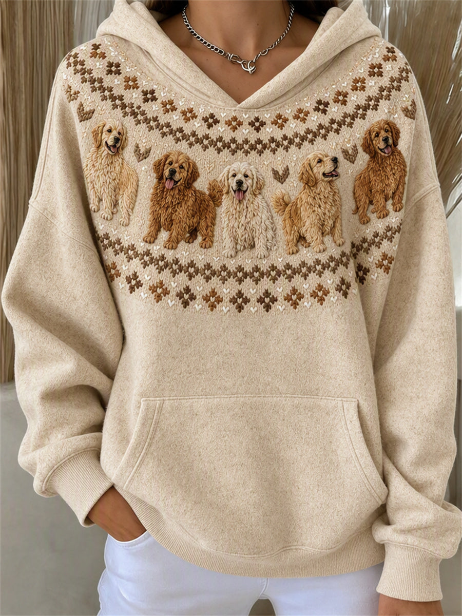 Women's Vintage Golden Retriever Dogs Yoke Isle Print Hoodie gracestitchs