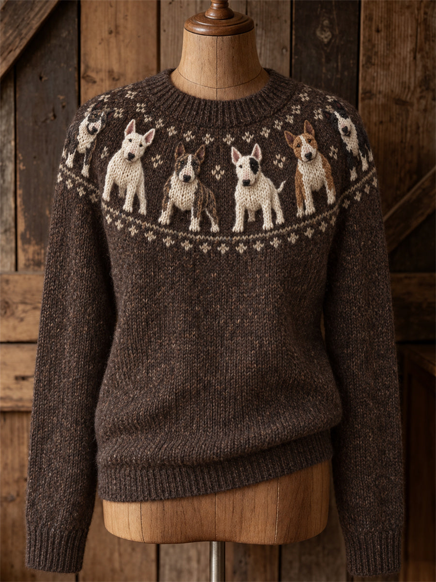 Women's Bull Terrier Dogs Yoke Isle Print crew neck sweater gracestitchs