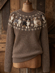 Women's Vintage Australian Shepherd Dogs Yoke Isle Print crew neck sweater gracestitchs