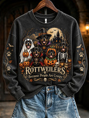 Women's Halloween-Themed Dog Pattern Casual Regular Sweatshirt gracestitchs