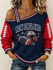 Women's Football Gameday Gift For Football Fans Casual Casual Off-Shoulder Sweatshirt gracestitchs