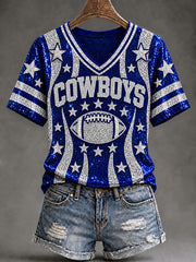 Women's Cowboys Football Fans Lovers Gameday Casual Short-Sleeved T-Shirt gracestitchs