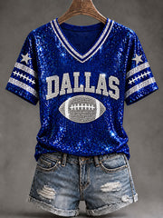 Women's Cowboys Football Fans Lovers Gameday Casual Short-Sleeved T-Shirt gracestitchs