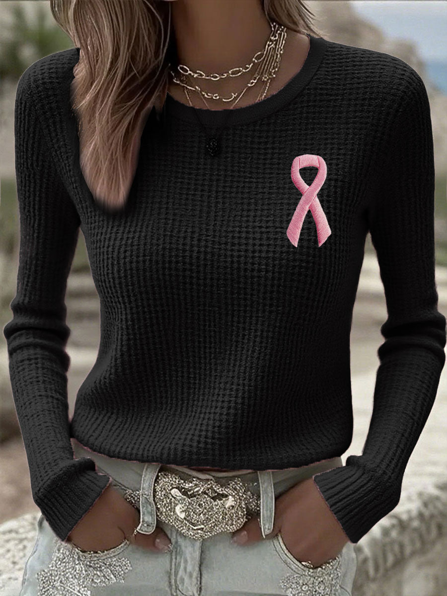 Women's Breast Cancer Awareness Pink Ribbon Long Sleeve T-Shirts gracestitchs