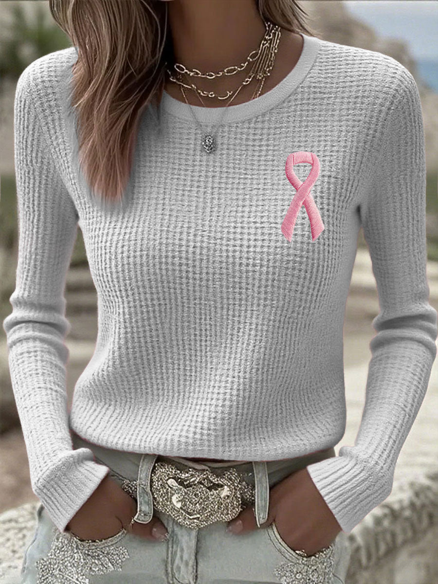 Women's Breast Cancer Awareness Pink Ribbon Long Sleeve T-Shirts gracestitchs
