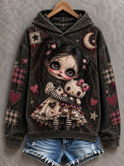 Women's Halloween Creepy Dolls Patchwork Print Casual Off-Shoulder Sweatshirt gracestitchs
