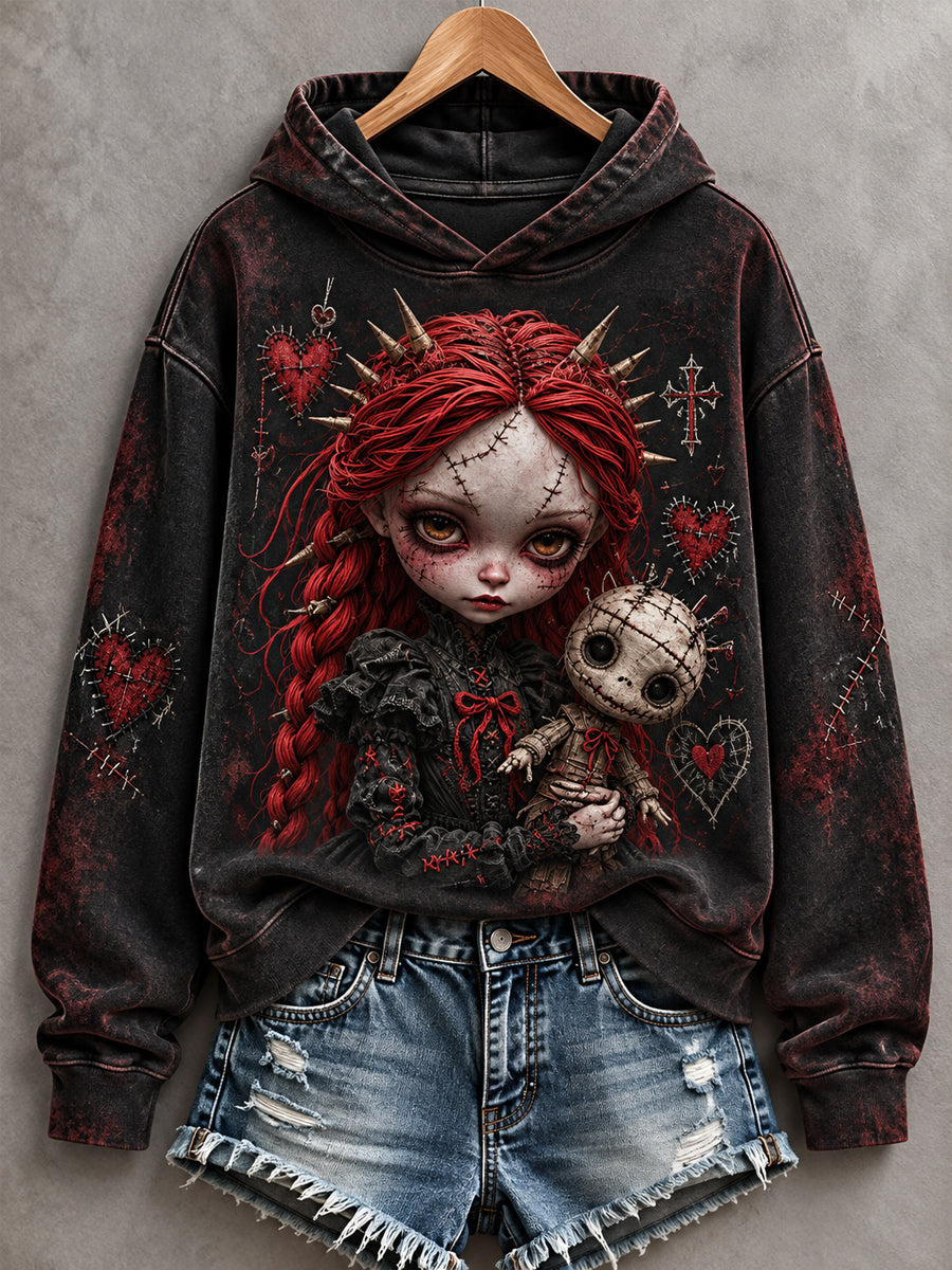 Women's Halloween Creepy Dolls Print Casual Hoodie gracestitchs