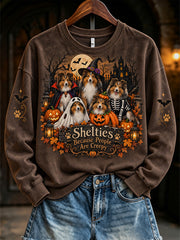 Women's Halloween-Themed Dog Pattern Casual Regular Sweatshirt gracestitchs