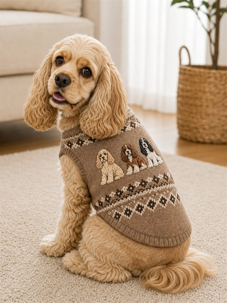 Vintage Cocker Spaniel Dogs Isle Pattern Print Pet Sleeveless Vest gracestitchs