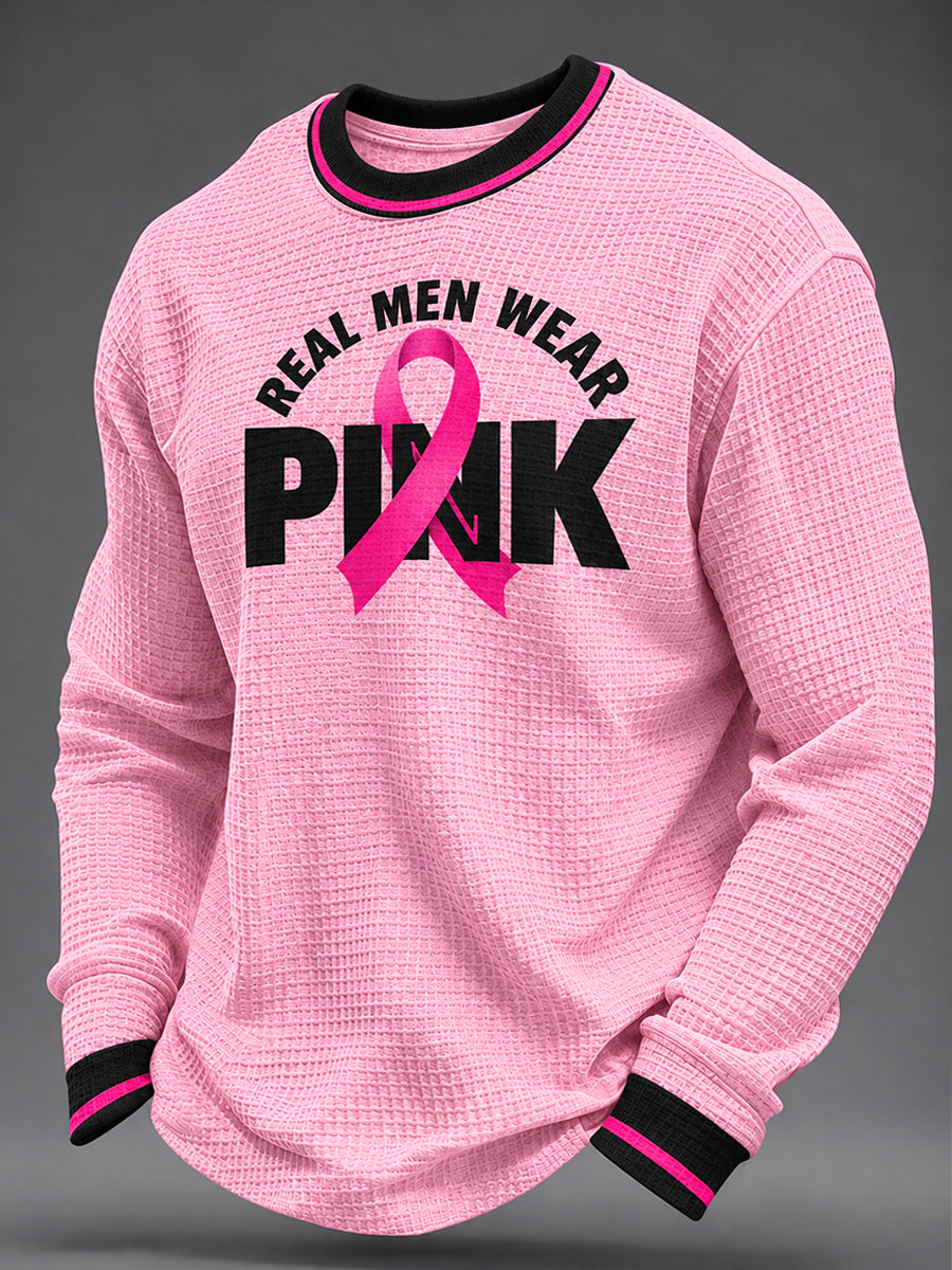 Men's Breast Cancer Awareness Real Men Wear Pink Waffle Sweatshirt gracestitchs