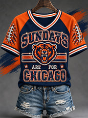 Women's Sundays Are For Chicago Football Gameday Gift For Football Fans Casual V-Neck Tee gracestitchs