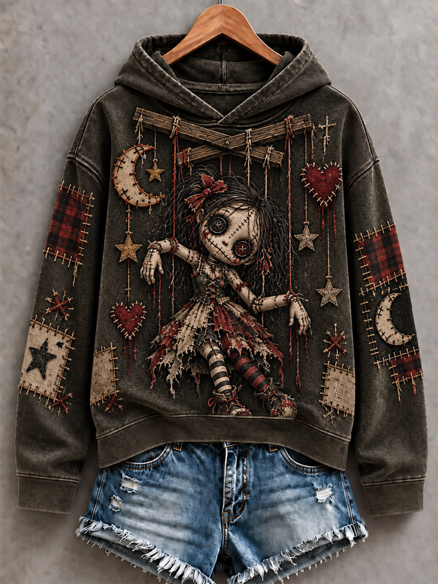 Women's Halloween Art Patchwork Print Casual Hoodie gracestitchs