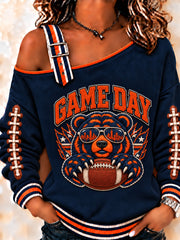 Women's Football Gameday Gift For Football Fans Casual Off-Shoulder Sweatshirt gracestitchs