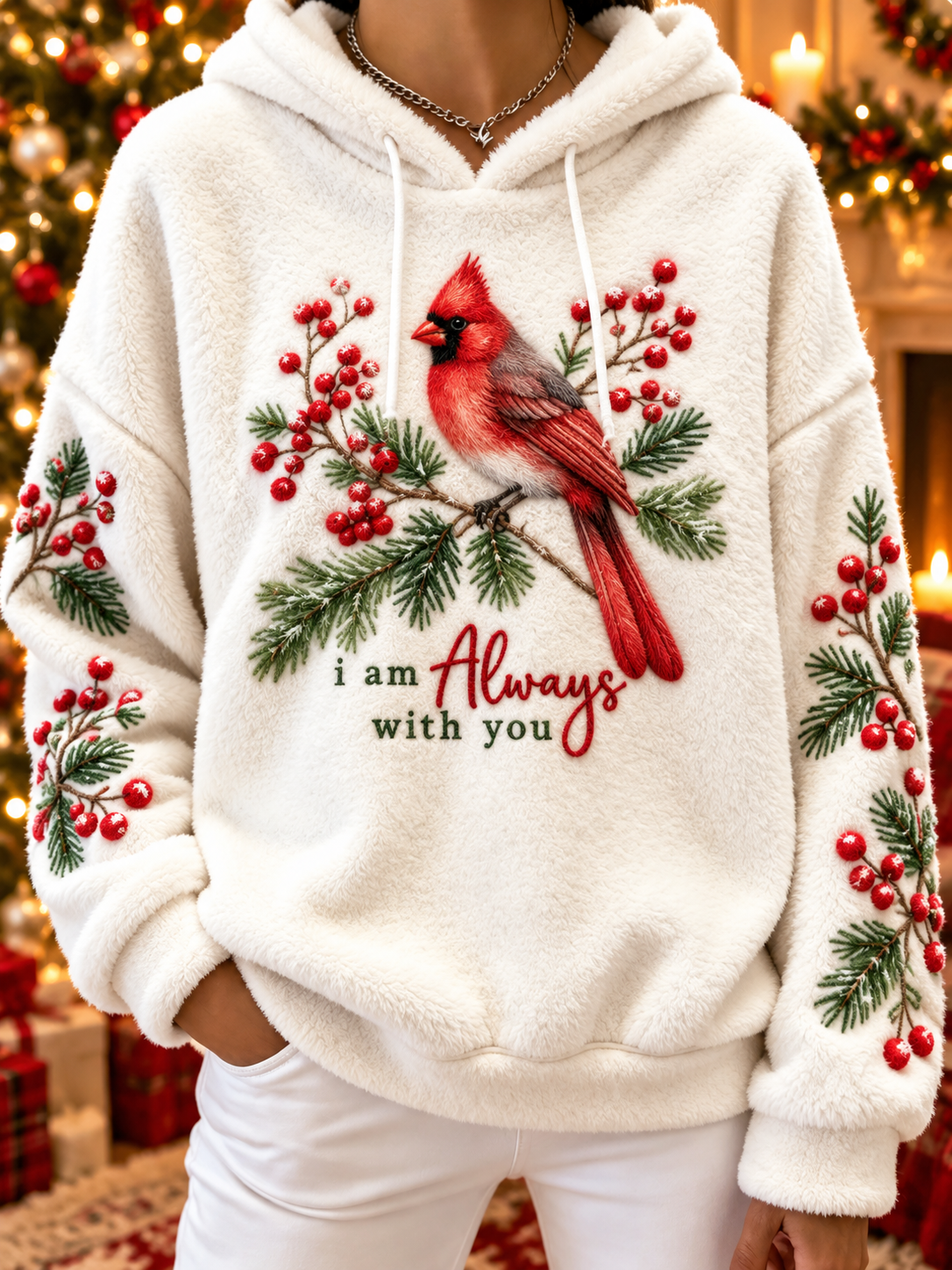 Women's vintage christmas Northern Cardinal Flannel Hoodie gracestitchs