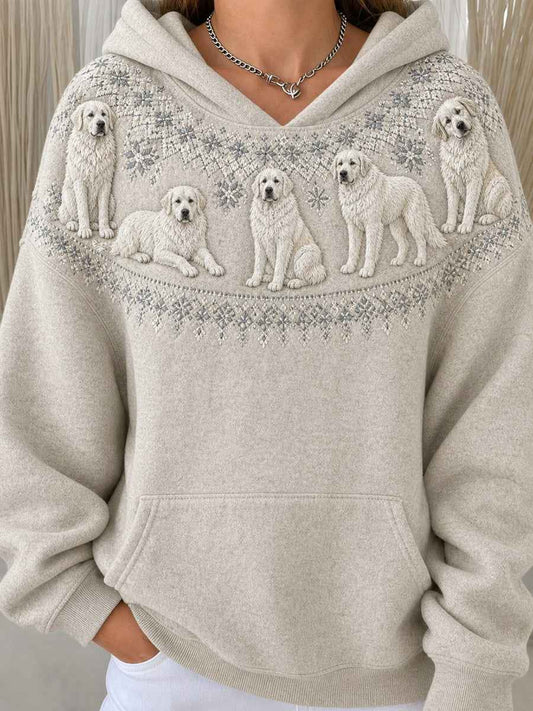 Women's Vintage Great Pyrenees Dogs Yoke Isle Pattern Print Cozy Hoodie