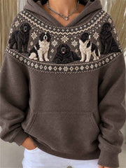 Women's Vintage Newfoundland Dogs Yoke Isle Pattern Print Hoodie