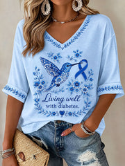 Women’s Diabetes Awareness Printed Casual T-Shirt gracestitchs