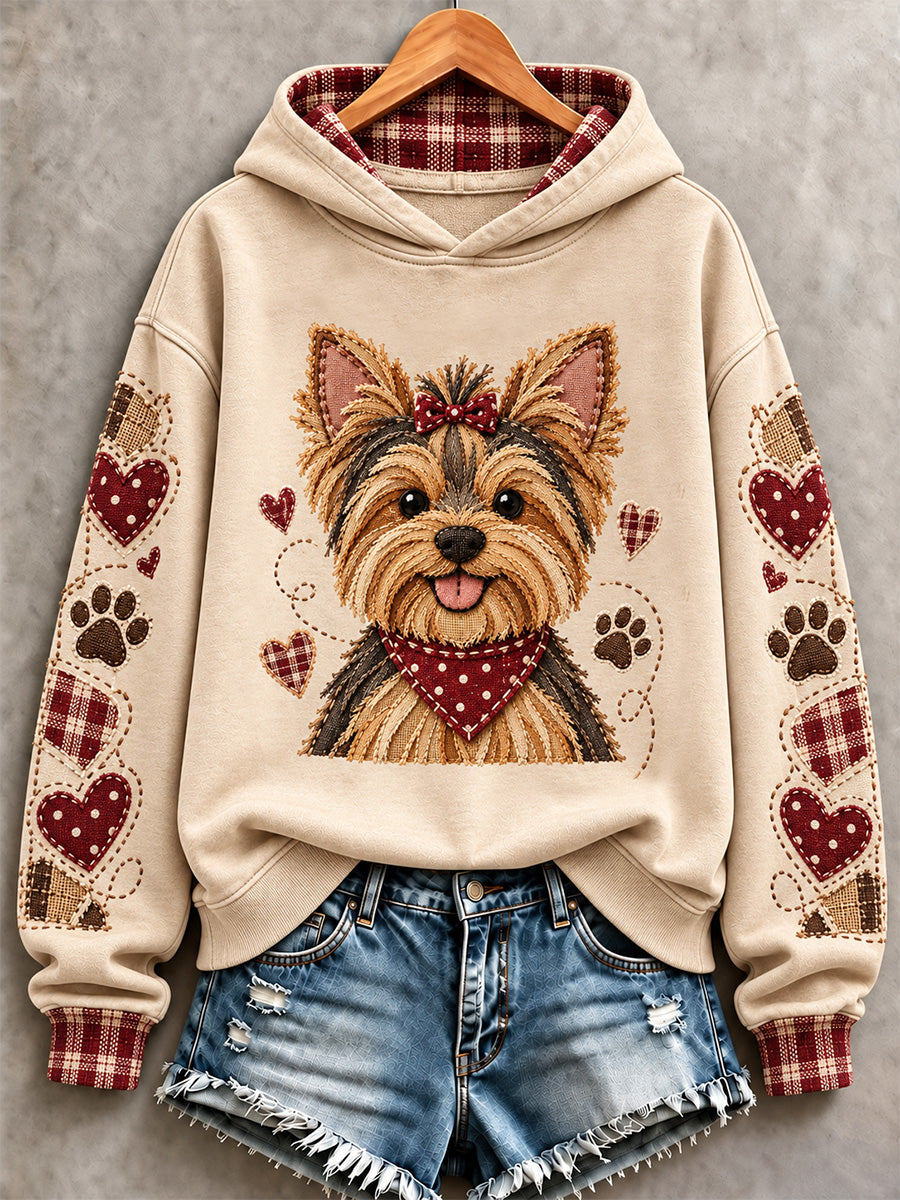 Women's Cute Patchwork Dog Print Hoodie gracestitchs