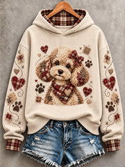 Women's Cute Patchwork Dog Print Hoodie gracestitchs