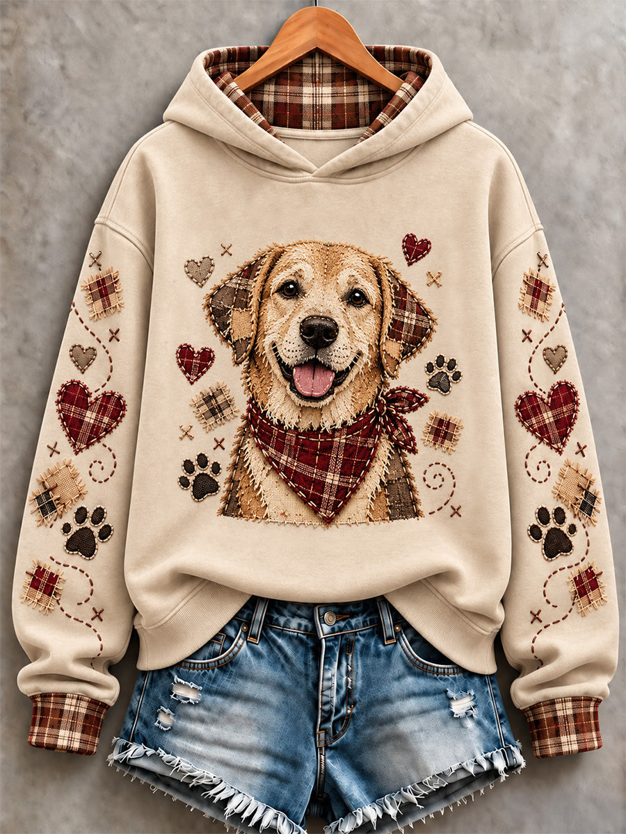 Women's Cute Patchwork Dog Print Hoodie gracestitchs