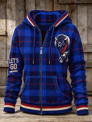 Women's Football Lover Buffalo Print Casual Zip-Up Hoodie gracestitchs