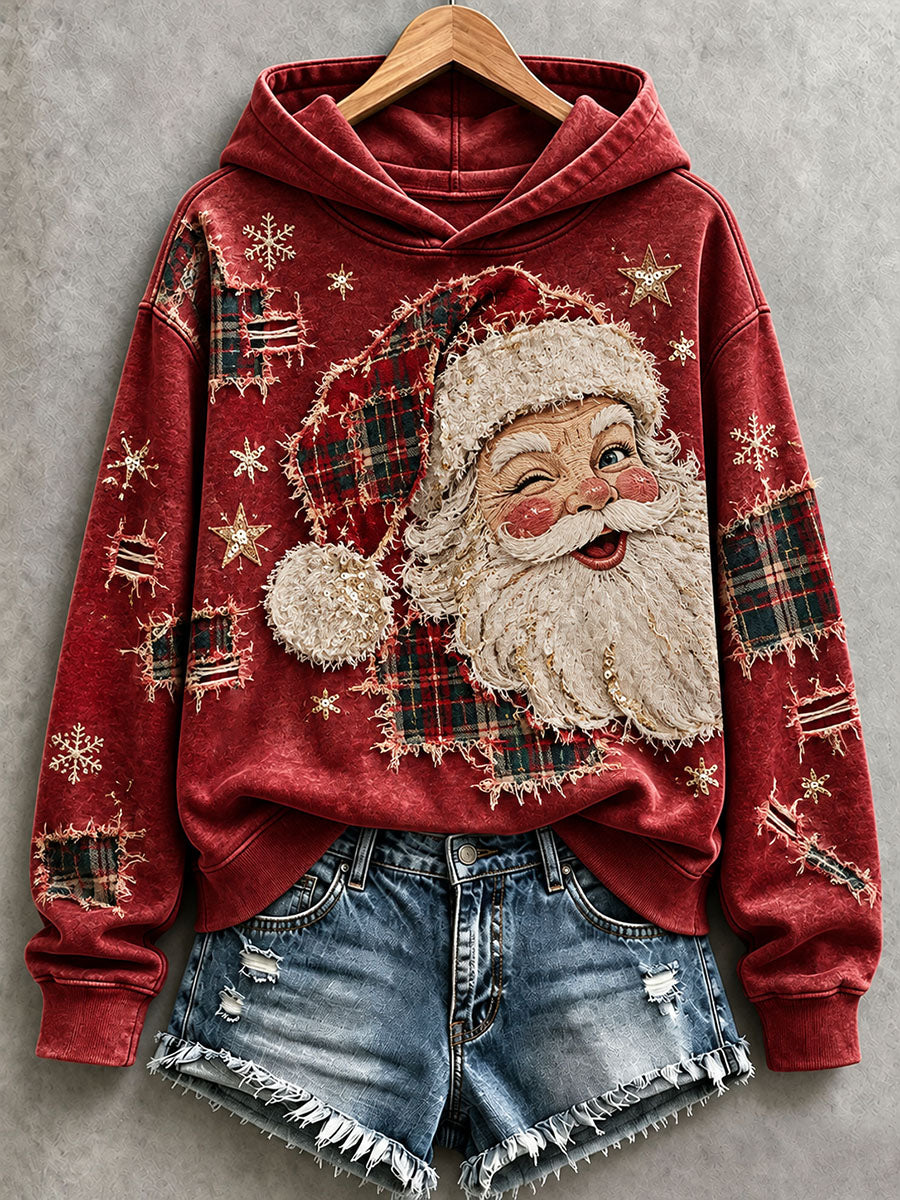 Women's Santa Patchwork Art Hoodie gracestitchs