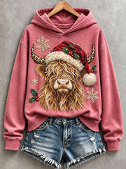 Women's Christmas Highland Cow Hoodie gracestitchs