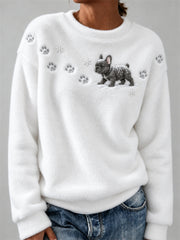 Women's French Bulldog in the Snow Paw Prints & Snowflakes Print Cozy Flannel Sweatshirt gracestitchs