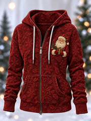 Women's Christmas Print Zip-Up Hoodie gracestitchs