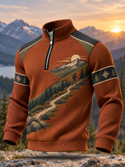 Men's Wilderness Trail Print Hike Lovers Casual Zipper Sweatshirt gracestitchs