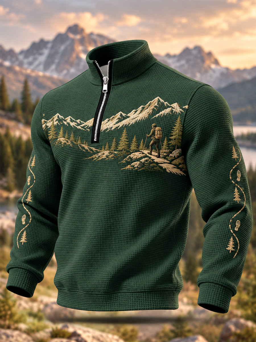 Men's Wilderness Trail Print Hike Lovers Casual Zipper Sweatshirt gracestitchs