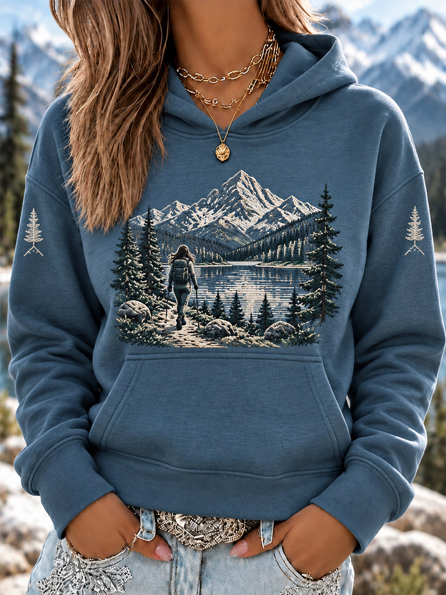 Women's Wilderness Trail Print Hike Lovers Casual Hoodie gracestitchs