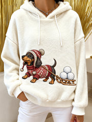 Women's Cute Dog Print Flannel Hoodie gracestitchs