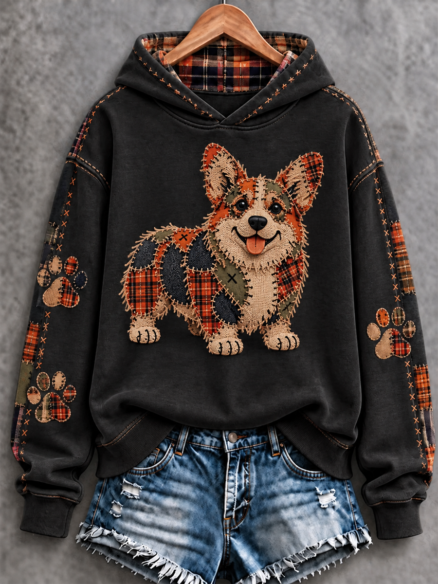 Women's Patchwork-style Dog print Regular Sweatshirt gracestitchs