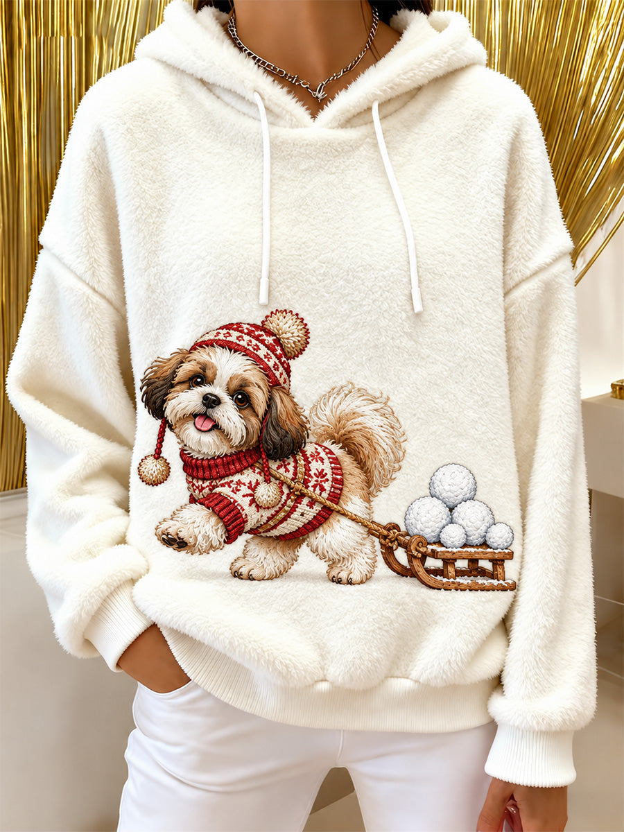 Women's Cute Dog Print Flannel Hoodie gracestitchs