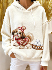 Women's Cute Dog Print Flannel Hoodie gracestitchs