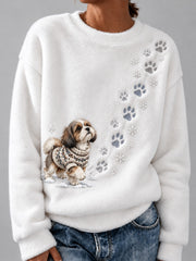 Women's Shih Tzu Pattern Causal Flannel Sweatshirt gracestitchs