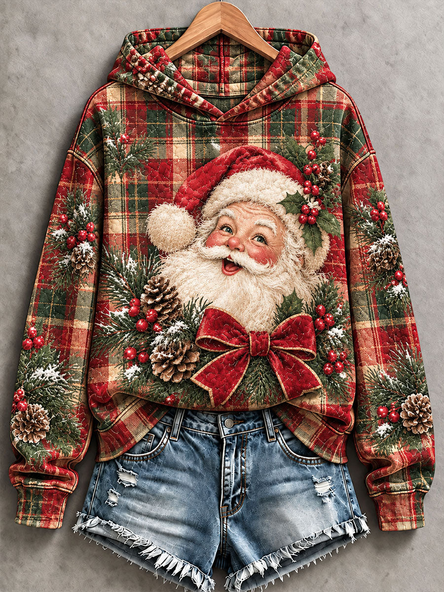 Women's Santa Print Casual Hoodie gracestitchs
