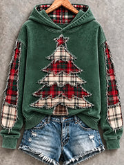 Women's Vintage Christmas Tree Art Printed Hoodie gracestitchs