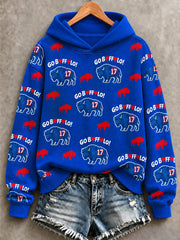 Women's Football Lover Buffalo Print Casual Zip-Up Hoodie gracestitchs