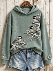 Women's Snowy Winter Black-capped Chickadee On Branch Print Hoodie gracestitchs