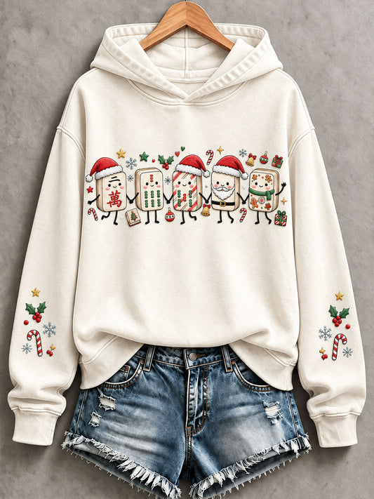 Women's Christmas Mahjong Print Casual Hoodie gracestitchs