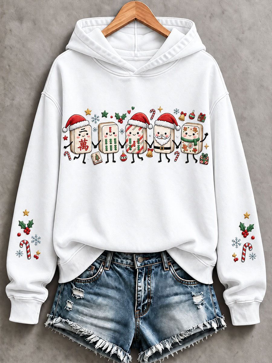 Women's Christmas Mahjong Print Casual Hoodie gracestitchs