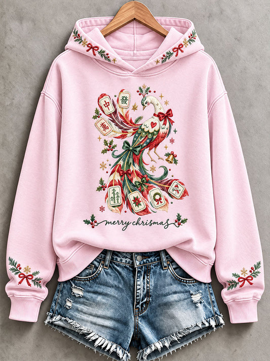 Women's Christmas Mahjong Print Casual Hoodie gracestitchs